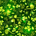 Clover leaves seamless pattern. St. Patrick`s Day green background. Shamrock wallpaper Royalty Free Stock Photo