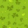 Clover leaves seamless pattern. St. Patrick's Day green background. Shamrock wallpaper