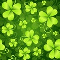 Clover Leaves Seamless Pattern, St. Patrick`s Day Green Background. Shamrock Wallpaper