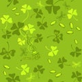Clover leaves seamless vector pattern. St. Patrick`s Day green background. Shamrock wallpaper Royalty Free Stock Photo