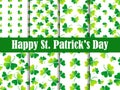 Clover leaves set of seamless patterns. St. Patrick`s Day, Irish holiday