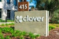 Clover logo at Clover Network headquarters campus. Clover is a cloud-based Android point of sale platform owned by First Data Royalty Free Stock Photo