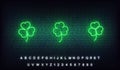 Clover neon Saint Patrick Day icons. Set of green Irish clover icons for Saint Patrick`s Day Royalty Free Stock Photo