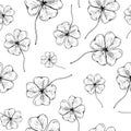 Clover pattern. Hand drawn four leaf clovers on transparent backdrop. Seamles vector background Royalty Free Stock Photo