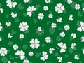 Clover seamless pattern for Saint Patrick`s Day. Four-leafed and three-leafed clover. Background for printing on paper,