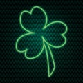 Clover. Trefoil. Neon glow. The white clover leaf is the symbol of Ireland. Colored vector illustration. Isolated background.