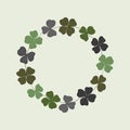 Clover wreath. Round frame of hand drawn clover leaves. St. Patrick day background. Vector flat illustration. Royalty Free Stock Photo