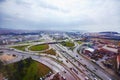 Cloverleaf interchange highway overpass road view from high