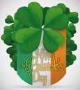 Clovers Around the Irish Flag Commemorating St. Patrick`s Day, Vector Illustration