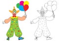 Clown with balloons. Coloring book. Activity for children.