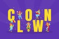 Clown Big Word and Funny Comedians Characters, Circus Performance Vector Illustration