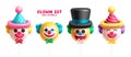 Clown birthday balloons vector set design. Birthday clown balloon shape inflatable collection for kids party Royalty Free Stock Photo