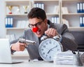 Clown businessman working in the office angry frustrated with a Royalty Free Stock Photo