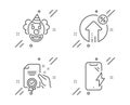 Clown, Certificate and Loan percent icons set. Smartphone charging sign. Vector