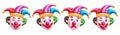 Clown characters vector set design. Birthday clown, buffoon, mascot and comedian Royalty Free Stock Photo