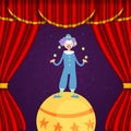 Clown In Circus, Juggler And Acrobat Show Actors Performance Cartoon Vector Illustration.