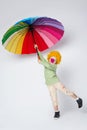 Clown with colorful umbrella on white Royalty Free Stock Photo