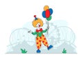 Clown Comedian in Amusement Park, Big Top Smiling Joker Character with Balloons. Jester Performer