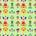 Clown cute characters performer carnival actor makeup juggling human seamless pattern background vector illustration. Royalty Free Stock Photo