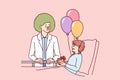 Clown doctor gives gift to child who is in hospital and needs support and positive emotions