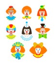 Clown faces different cartoon avatars