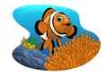 Clown Fish cartoon in the beautiful coral ecosystem