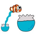 Clown fish jumping out one fishbowl to another aquarium. vector illustration Royalty Free Stock Photo