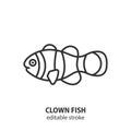 Clown fish line icon. Anemone fish vector sign. Aquarium animal symbol. Editable stroke