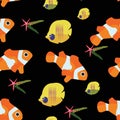 Clown fish and starfish chaetodon seamless pattern Royalty Free Stock Photo