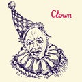The clown in funny checkered hat smiling