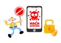clown carnival stop hack protection system cartoon doodle flat design vector illustration Royalty Free Stock Photo