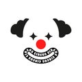 Clown head vector logo. Joker icon with text circus on the lips.