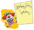 Clown Holding Invitation-Birthday Party Royalty Free Stock Photo