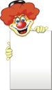 The clown holds a blank sheet of paper