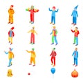 Clown icons set, isometric style