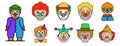 Clown icons set line color vector