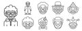 Clown icons set, outline style