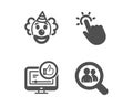 Clown, Like video and Touchpoint icons. Search employees sign. Funny performance, Thumbs up, Touch technology. Vector Royalty Free Stock Photo