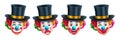 Clown magician character vector set design. Birthday magician and clown character Royalty Free Stock Photo