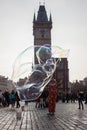 Clown makes big bubbles on Old Town Square Prague Royalty Free Stock Photo