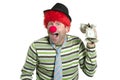 Clown with many dollar notes in hand Royalty Free Stock Photo