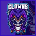 Clown mascot esport logo design illustrations vector template, Smile Clown logo for team game streamer youtuber banner twitch