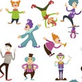 Clown and mime entertaining people seamless pattern vector. Royalty Free Stock Photo