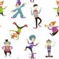 Clown and mime entertaining people seamless pattern vector Royalty Free Stock Photo