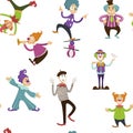 Clown and mime entertaining people seamless pattern vector. Royalty Free Stock Photo