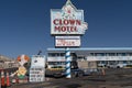 Clown Motel sign in Tonopah Nevada, is a kitschy motor court style motel in the USA