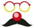 Clown nose with moustache and fun glasses. Party mask