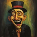 Naive Art Poster Laughing Man In Exaggerated Caricature Style