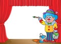 Clown with paints on stage