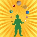 Clown playing with planets Royalty Free Stock Photo